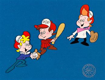 MURAKAMI / WOLF FILMS Rice Krispies: Snap, Cackle and Pop Baseball animation cel.